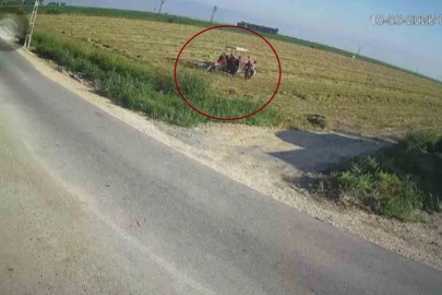 Traktörün pulluğuna takılarak ölümle burun buruna gelen çiftçinin korku dolu anları kamerada
