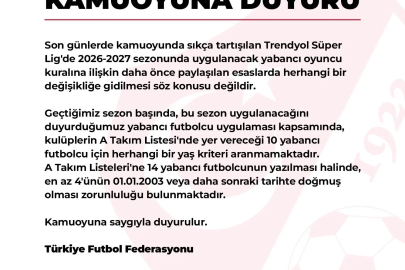 TFF, yeni sezonda yabancı kuralında değişiklik yapılmayacağını açıkladı
