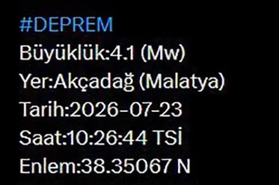 Malatya’da 4.1 büyüklüğünde deprem
