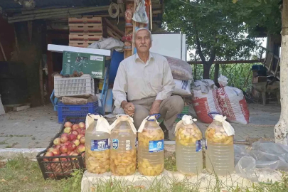 Hisarcık’ta dibe düşen elmalar ziyan olmuyor, doğal sirke oluyor
