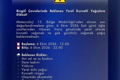 Bingöl için kuvvetli yağış uyarısı
