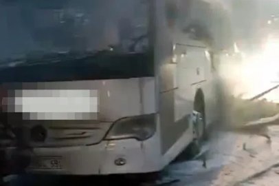 Yolcu otobüsünde yangın
