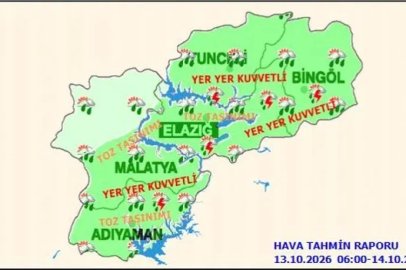 Elazığ için kuvvetli yağış uyarısı
