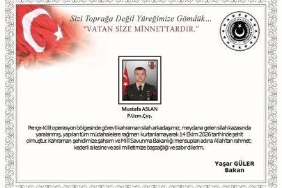 MSB: "Piyade uzman çavuş Mustafa Aslan şehit oldu"
