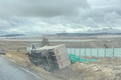 Kontrolden çıkan kamyon şarampole devrildi
