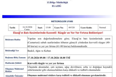 Meteorolojiden kuvvetli rüzgar ve fırtına uyarısı
