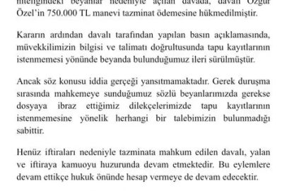 Özgür Özel, Adalet Bakanı Gürlek’e 750 bin lira manevi tazminat ödeyecek

