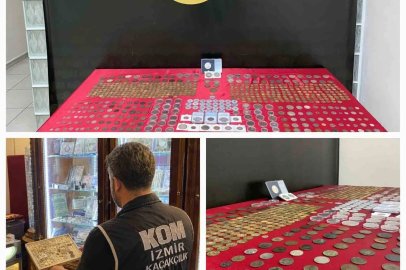 İzmir’de iş yerinde yüzlerce sikke ele geçirildi
