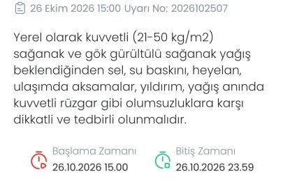 Denizli için kuvvetli ve gök gürültülü sağanak yağış uyarısı verildi
