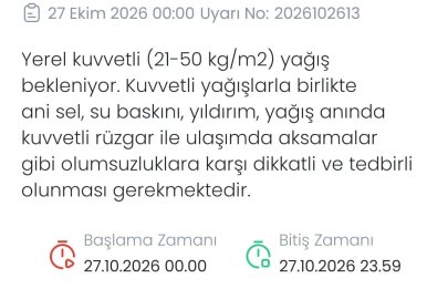 Denizli için kuvvetli yağış uyarısı
