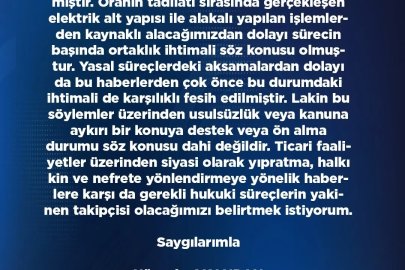 Başkan Okandan: "Bahsi geçen işletmeyle alakalı hiç bir zaman resmi bir ortaklığım olmamıştır"
