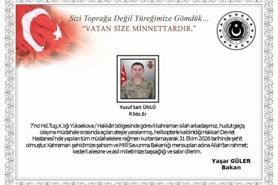 Hakkari Yüksekova’da hudut geçiş olayına müdahale sırasında açılan ateş sonucu bir asker şehit oldu
