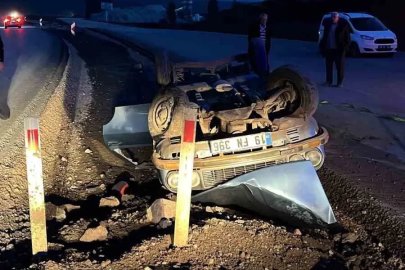 Takla atan otomobil hurdaya döndü: Sürücü kazadan yara almadan kurtuldu
